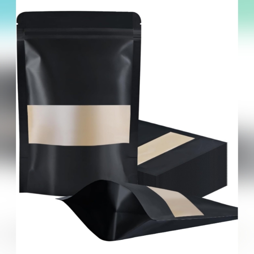 10 Resealable bags,5.5" x 7.9" Stand Up Black Bags with Matte Window NWOT